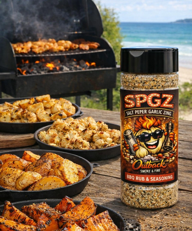A bold salt‑pepper‑garlic rub with sharp mustard zing for beef, chicken, pork and veg.