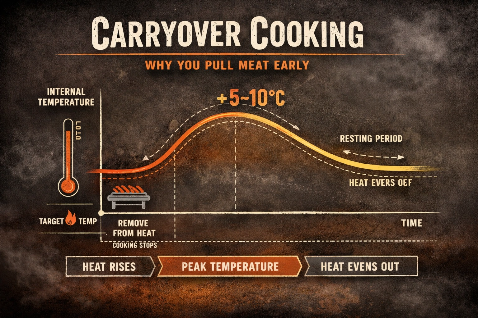 Carryover cooking curve showing temperature rise after cooking